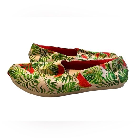 TOMS Classic Spanish Villa Watermelon Palms Print Womens Espadrilles Size W8 - Picture 3 of 7